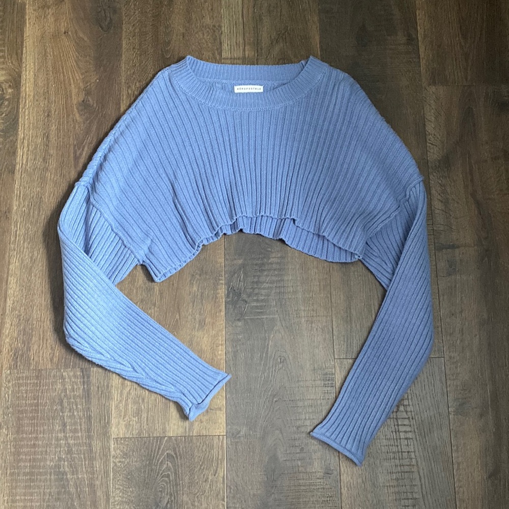 Cropped Ribbed Blue Sweater